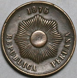 1876 Peru Dos 2 Centavos XF Radiant Sun Coin (24101403R)