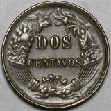 1876 Peru Dos 2 Centavos XF Radiant Sun Coin (24101403R)