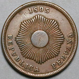 1895 Peru Dos 2 Centavos VF Radiant Sun Coin (24101404R)