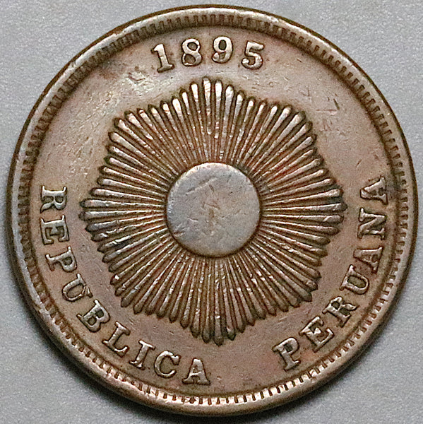 1895 Peru Dos 2 Centavos VF Radiant Sun Coin (24101404R)