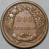 1895 Peru Dos 2 Centavos VF Radiant Sun Coin (24101404R)