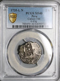 1735 PCGS XF 40 Peru Cob 2 Reales Spain Colonial Silver Coin POP 1/0 (24100101C)