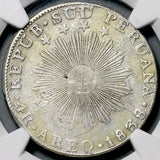 1838 Areq NGC XF South Peru 4 Reales Scarce Arequipa Mint Sun Face Silver Coin (26042804C)