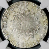 1838 Areq NGC XF South Peru 4 Reales Scarce Arequipa Mint Sun Face Silver Coin (26042804C)