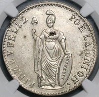 1844 NGC AU Peru 4 Reales Pasco Mint Rare Standing Liberty Silver Coin (23052602C)