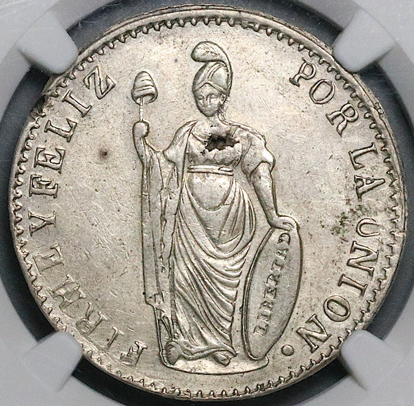 1844 NGC AU Peru 4 Reales Pasco Mint Rare Standing Liberty Silver Coin (23052602C)