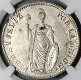 1844 NGC AU Peru 4 Reales Pasco Mint Rare Standing Liberty Silver Coin (23052602C)