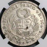 1844 NGC AU Peru 4 Reales Pasco Mint Rare Standing Liberty Silver Coin (23052602C)