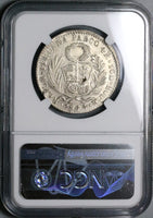 1844 NGC AU Peru 4 Reales Pasco Mint Rare Standing Liberty Silver Coin (23052602C)