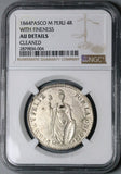 1844 NGC AU Peru 4 Reales Pasco Mint Rare Standing Liberty Silver Coin (23052602C)