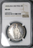 1850 NGC MS 64 Peru Lima 4 Reales Standing Liberty Coin POP 2/1 (24012701C)