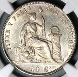 1858 NGC MS 62 50 Centavos Transitional Rare Seated Liberty Silver Coin POP 4/4 (25112503C)