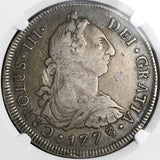 1773 NGC VF 20 Peru 8 Reales Charles III Lima Pillars Dollar Coin (26011704C)