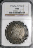 1773 NGC VF 20 Peru 8 Reales Charles III Lima Pillars Dollar Coin (26011704C)