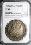 1775 NGC XF 40 Peru 8 Reales Charles III Lima Pillars Silver Dollar Coin (25051302D)