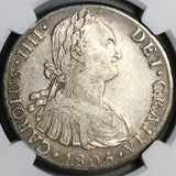 1805 NGC VF 35 Peru 8 Reales Charles IV Lima Pillars Dollar Silver Coin (24062001C)