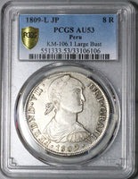 1809 PCGS AU 53 Peru 8 Reales Imaginary Large Bust Ferdinand VII Silver Coin (24070101C)