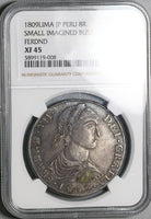 1809 NGC XF 45 Peru 8 Reales Imaginary Small Bust Ferdinand VII Silver Coin (25061002C)