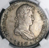 1816 NGC AU 50 Peru 8 Reales Ferdinand VII Lima Pillars Silver Coin (24122201C)