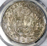 1828 PCGS AU 58 Peru 8 Reales Standing Liberty Lima Silver Coin POP 2/0 (26100901C)