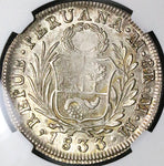 1833 NGC AU 58 Peru 8 Reales Lima Standing Liberty Silver Coin (23082902D)