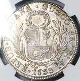1833 BoAr NGC AU Peru 8 Reales Cuzco Rare Standing Liberty Silver Coin (26092301C)