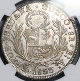 1833 BoAr NGC AU Peru 8 Reales Cuzco Rare Standing Liberty Silver Coin (26092301C)