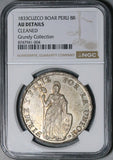 1833 BoAr NGC AU Peru 8 Reales Cuzco Rare Standing Liberty Silver Coin (26092301C)