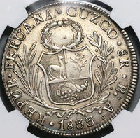 1833 NGC AU Peru 8 Reales Cuzco-BoAr Rare Standing Liberty Silver Coin (24052102C)