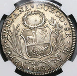 1833 NGC AU Peru 8 Reales Cuzco-BoAr Rare Standing Liberty Silver Coin (24052102C)