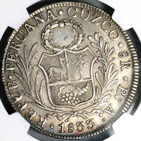 1833 NGC AU Peru 8 Reales Cuzco-BoAr Rare Standing Liberty Silver Coin (24052102C)