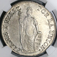 1838 NGC MS 62 North Peru 8 Reales Lima Mint State Standing Liberty Silver Coin (23061401D)