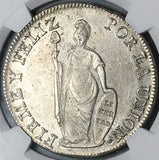 1838 NGC MS 62 North Peru 8 Reales Lima Mint State Standing Liberty Silver Coin (23061401D)