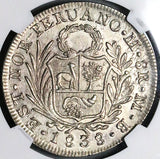 1838 NGC MS 62 North Peru 8 Reales Lima Mint State Standing Liberty Silver Coin (23061401D)