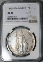 1845 NGC XF 45 Peru LIMA 8 Reales Standing Liberty Silver Coin (23060603C)