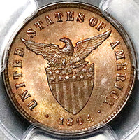 1904 PCGS MS 63 RB Philippines 1/2 Centavo USA Administration Coin (24091901C)