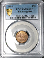 1904 PCGS MS 63 RB Philippines 1/2 Centavo USA Administration Coin (24091901C)