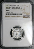 1913 NGC MS 63 Philippines 1/2 Centavo Culion Leper Colony Coin (25120103C)