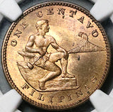 1910-S NGC MS 65 Philippines 1 Centavo RB USA Administration Coin (23091501C)