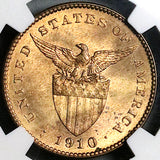 1910-S NGC MS 65 Philippines 1 Centavo RB USA Administration Coin (23091501C)