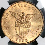 1910-S NGC MS 65 Philippines 1 Centavo RB USA Administration Coin (23091501C)