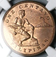 1911-S NGC MS 64 RB Philippines 1 Centavo San Francisco Mint State Coin (25061502C)