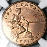 1911-S NGC MS 64 RB Philippines 1 Centavo San Francisco Mint State Coin (25061502C)