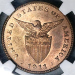 1911-S NGC MS 64 RB Philippines 1 Centavo San Francisco Mint State Coin (25061502C)