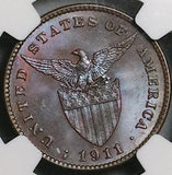 1911-S NGC MS 65 BN Philippines 1 Centavo San Francisco Gem Mint Stste Coin (26040702C)