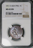 1911-S NGC MS 65 BN Philippines 1 Centavo San Francisco Gem Mint Stste Coin (26040702C)