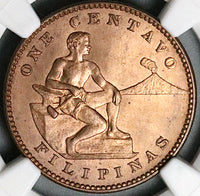 1911-S NGC MS 65 Philippines 1 Centavo RB USA Administration Coin (23091502C)