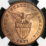 1911-S NGC MS 65 Philippines 1 Centavo RB USA Administration Coin (23091502C)