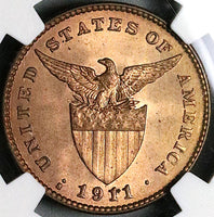 1911-S NGC MS 65 Philippines 1 Centavo RB USA Administration Coin (23091502C)