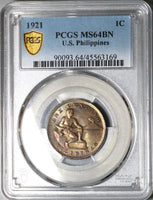 1921 PCGS MS 64 Philippines 1 Centavo Manila Mint State Coin (25061501C)